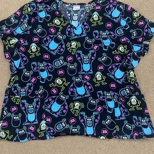 Disney pixar monster’s inc. colorful Character Print Scrub Top